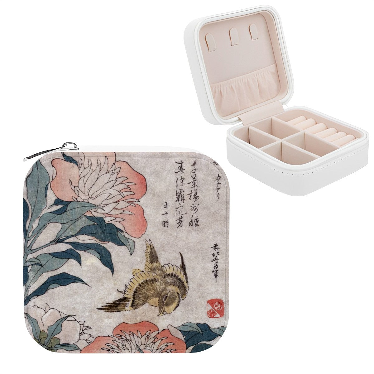 Japanese Painting Jewelry Organizer PU Leather Travel Case for Elegant Storage - Rosetta Creative Boutique
